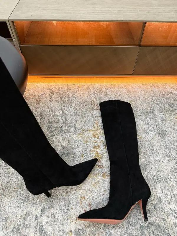 Amina Muaddi Boots suede on heel — Photo 5