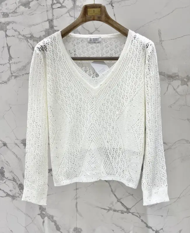 Brunello Cucinelli Reticulate openwork knitted pullover — Photo 2