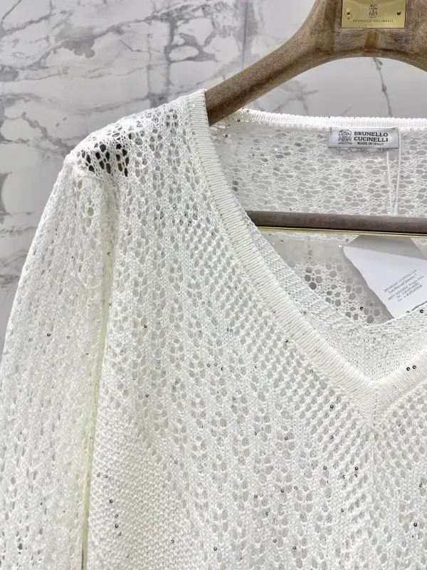Brunello Cucinelli Reticulate openwork knitted pullover — Photo 4