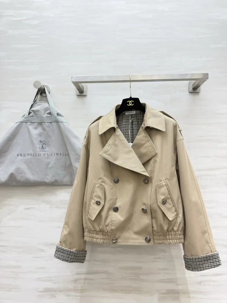 Brunello Cucinelli — Короткий двобортний тренч кольори хакі