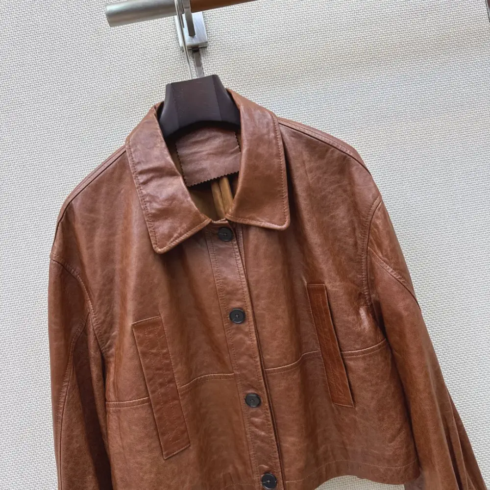 Brunello Cucinelli Короткая кожаная куртка с воротником — Фото 2