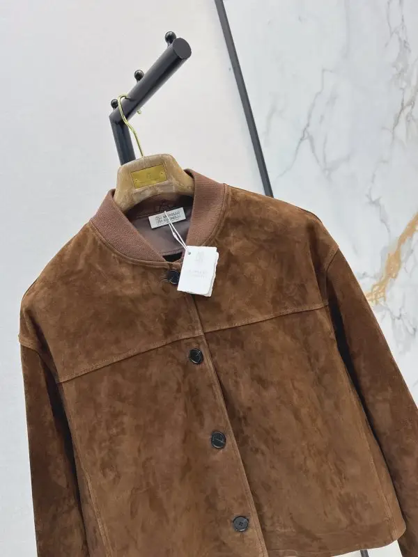 Brunello Cucinelli Жіноча замшева куртка зі стоячим коміром — Фото 3