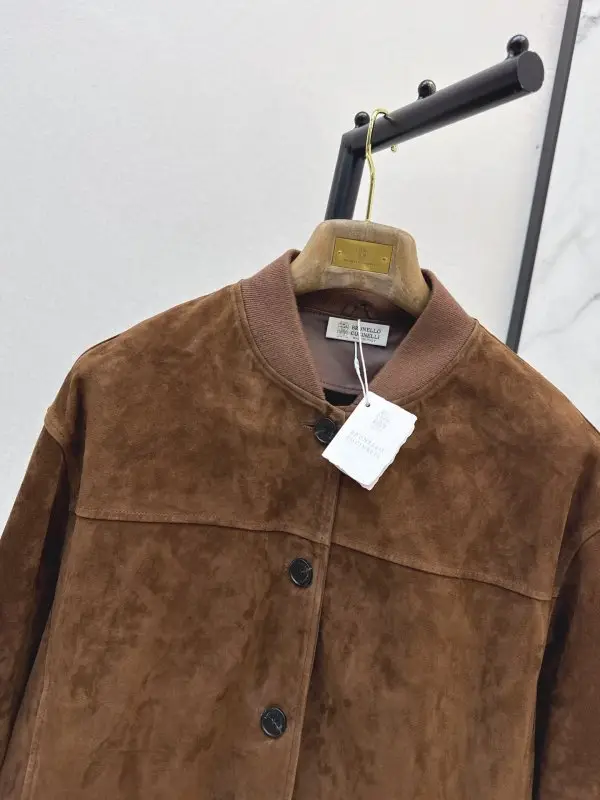 Brunello Cucinelli Жіноча замшева куртка зі стоячим коміром — Фото 4