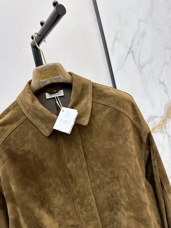 Brunello Cucinelli Жіноча замшева куртка зі стоячим коміром — Фото 4