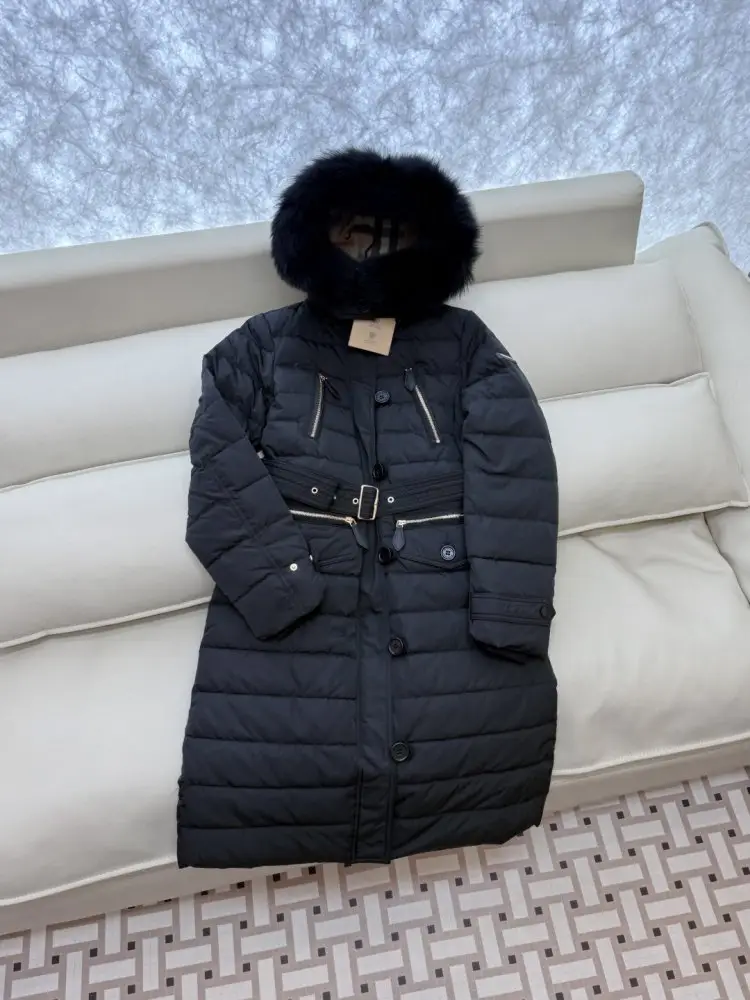 Burberry Довга куртка на пуху зі знімним коміром з лисячого хутра — Фото 3