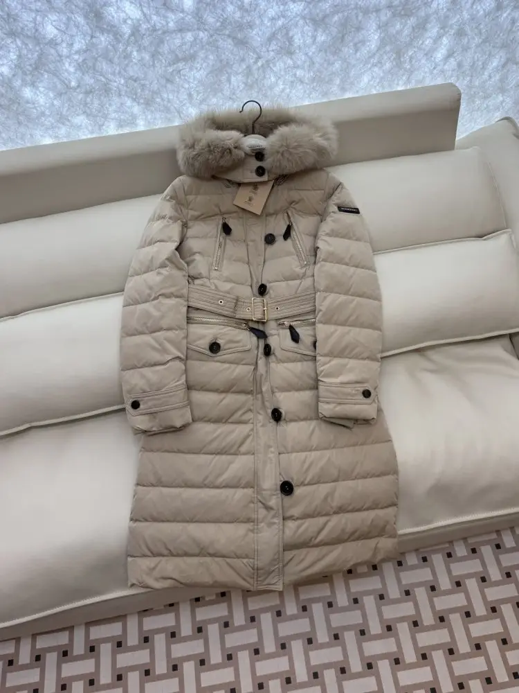 Burberry Довга куртка на пуху зі знімним коміром з лисячого хутра — Фото 3