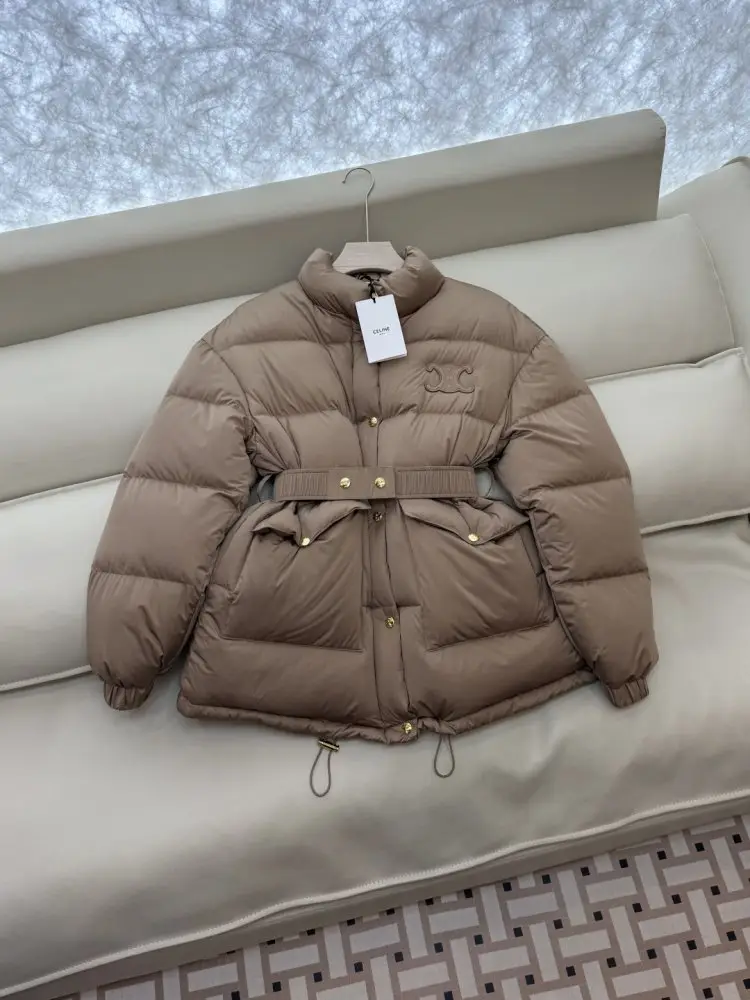 Celine Пухова куртка з поясом і коміром-стійкою — Фото 3
