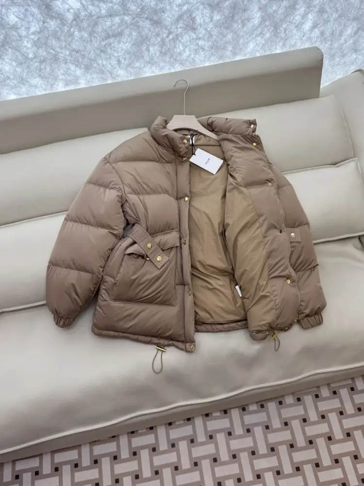Celine Пухова куртка з поясом і коміром-стійкою — Фото 4