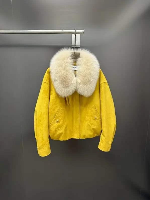 Celine — Winter women's jacket on feathers from collar of fox fur