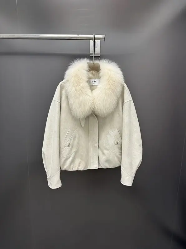 Celine — Winter women's jacket on feathers from collar of fox fur