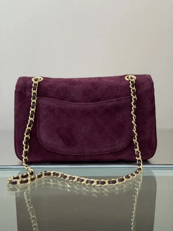 Chanel Сумка замшева CF Mini 20 см в кольорі бургунди — Фото 2