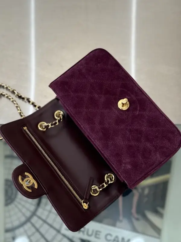 Chanel Сумка замшева CF Mini 20 см в кольорі бургунди — Фото 5
