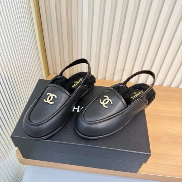 Chanel Лоферы сандалии кожаные женские на меху — Фото 3