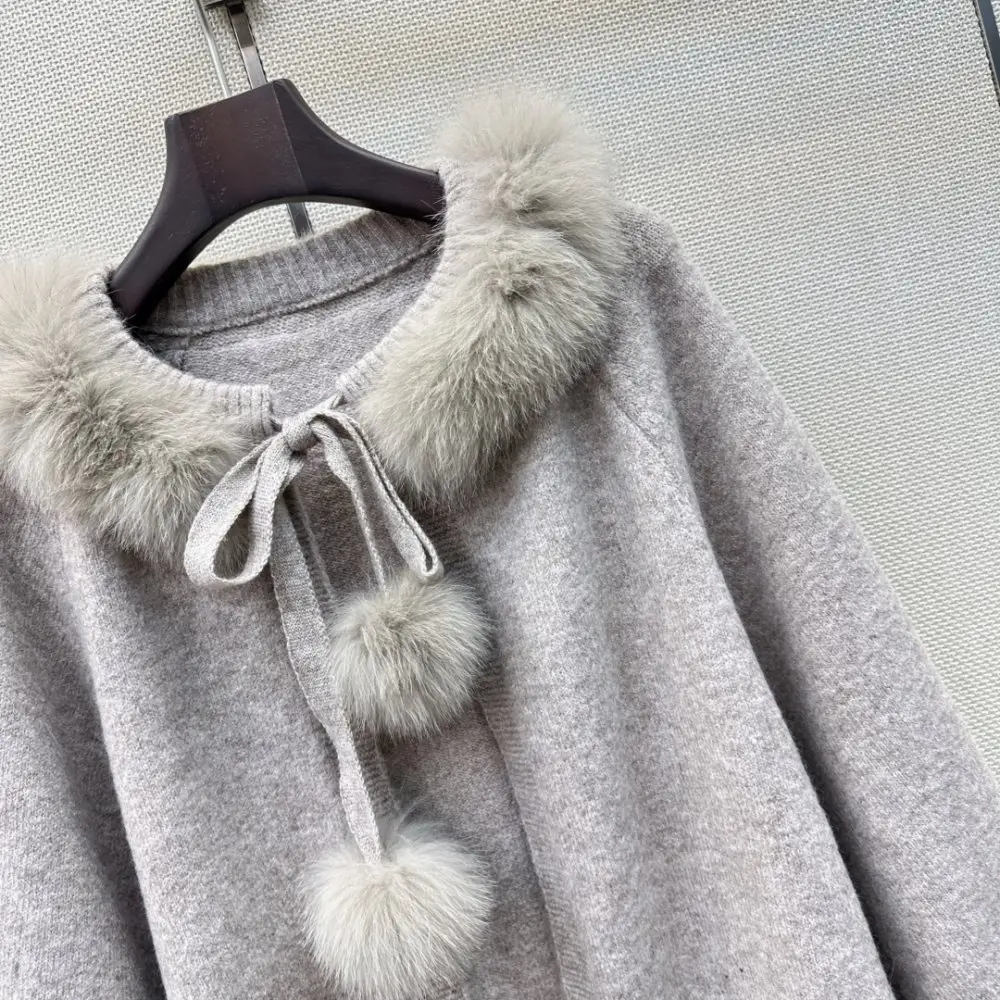 Fendi Пальто-накидка с воротником из лисьего меха — Фото 3