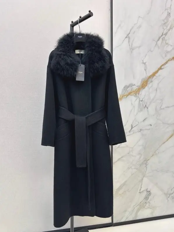 Fendi — Довге вовняне пальто з двостороннім коміром з лисячого хутра