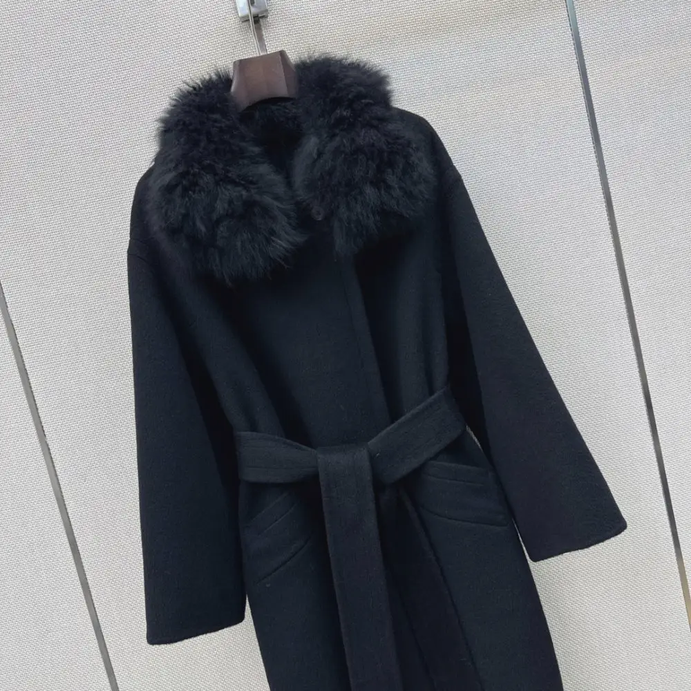 Fendi Длинное шерстяное пальто с двусторонним воротником из лисьего меха — Фото 2