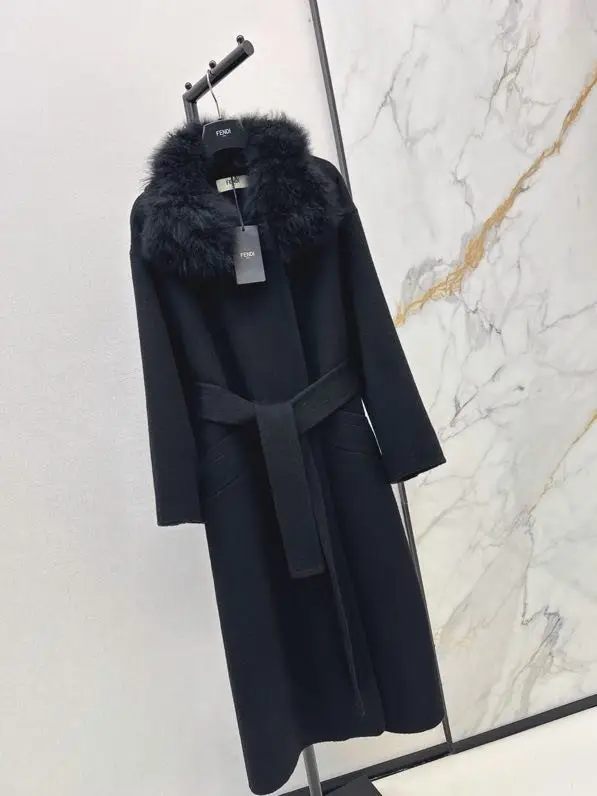 Fendi Длинное шерстяное пальто с двусторонним воротником из лисьего меха — Фото 3