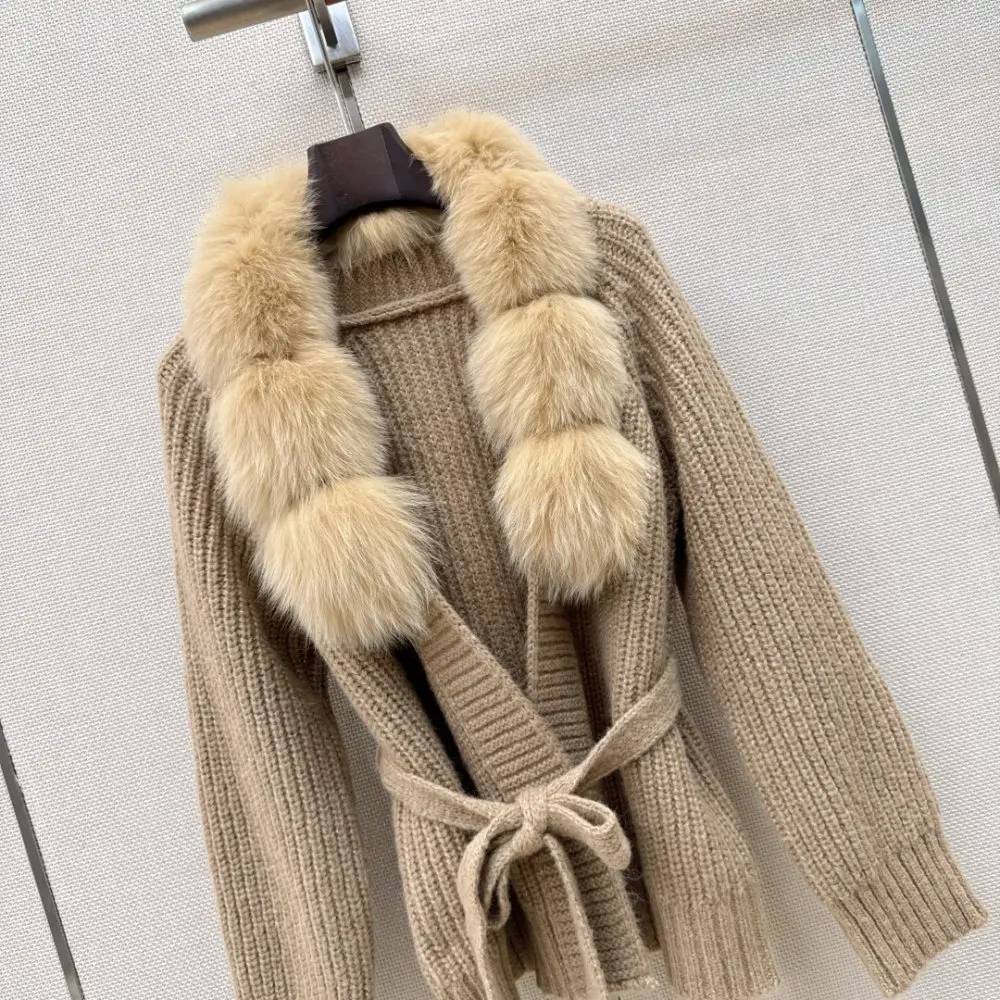 Fendi Вязаное пальто з обробкою з лисячого хутра — Фото 2