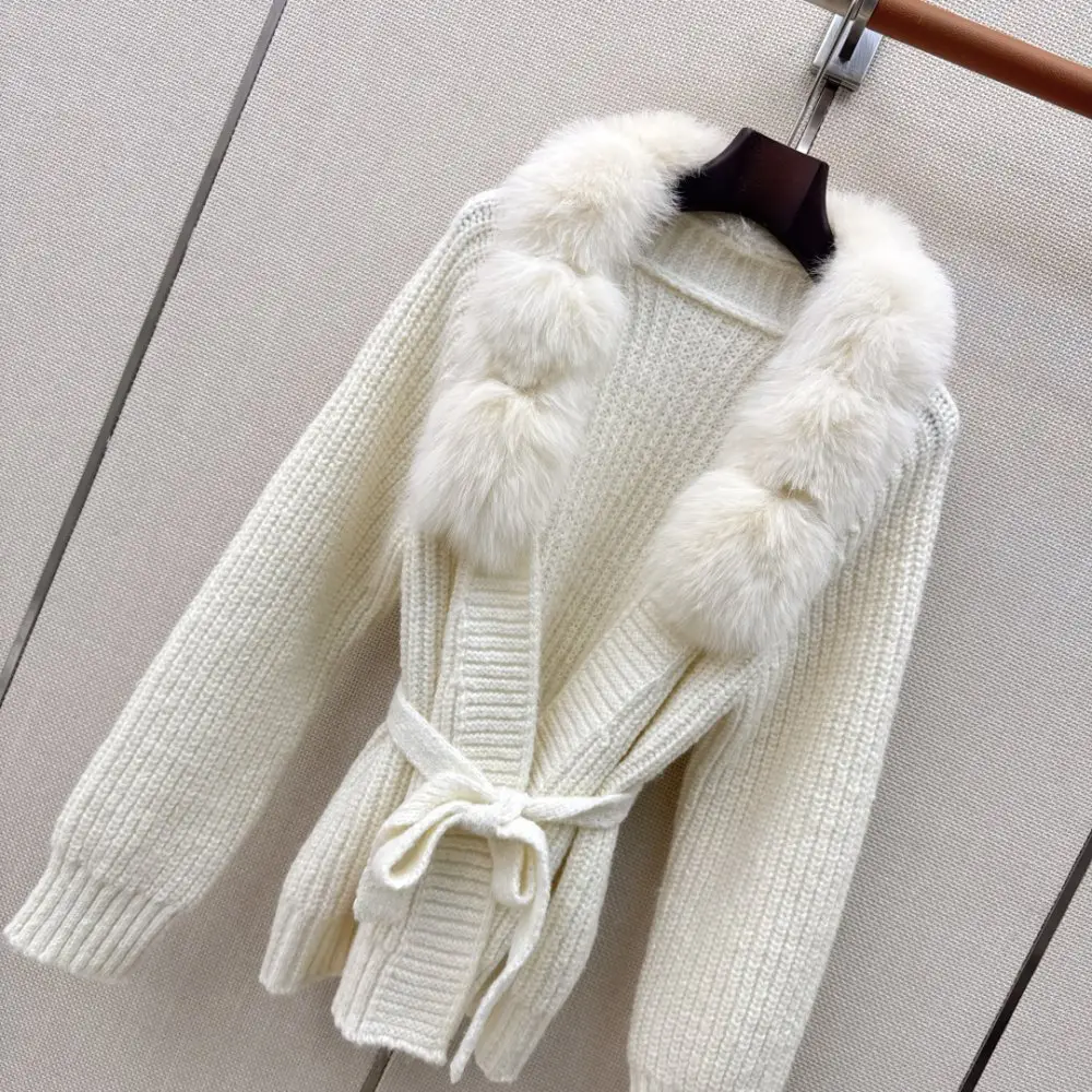 Fendi Вязаное пальто з обробкою з лисячого хутра — Фото 2