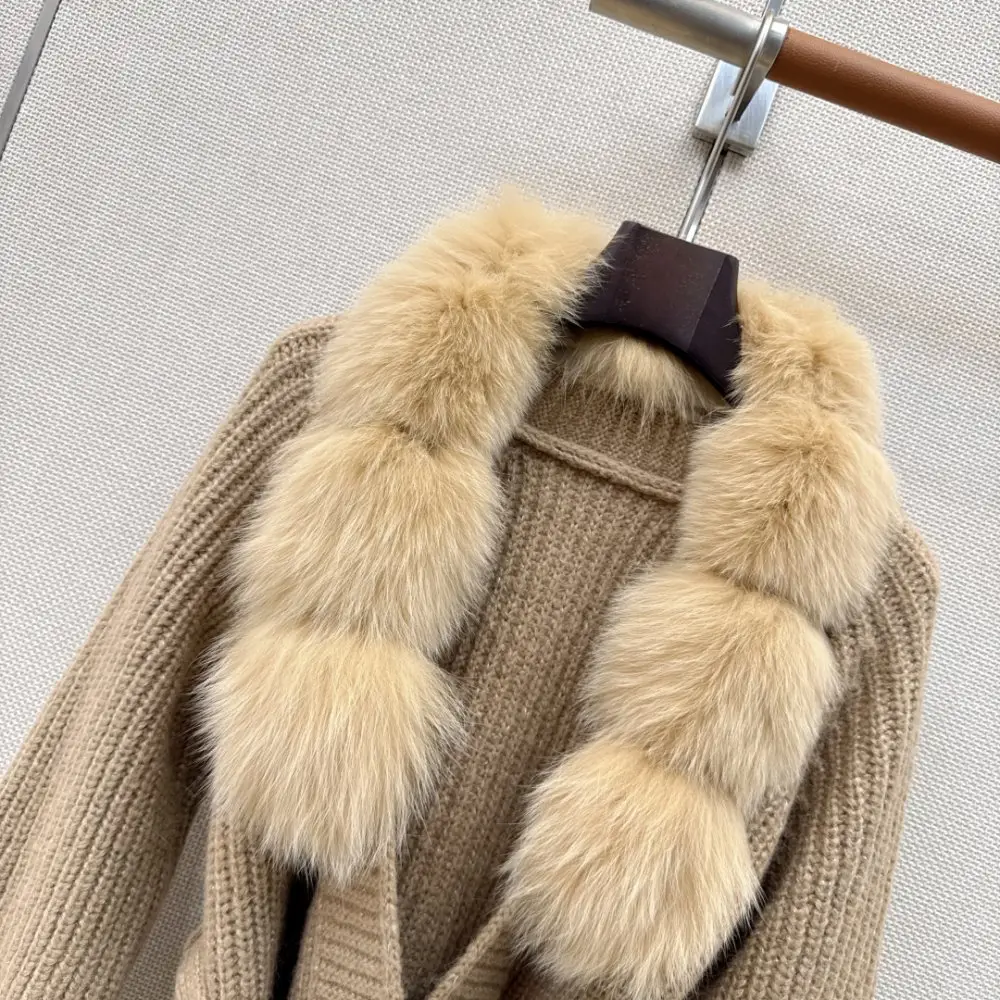 Fendi Вязаное пальто з обробкою з лисячого хутра — Фото 3