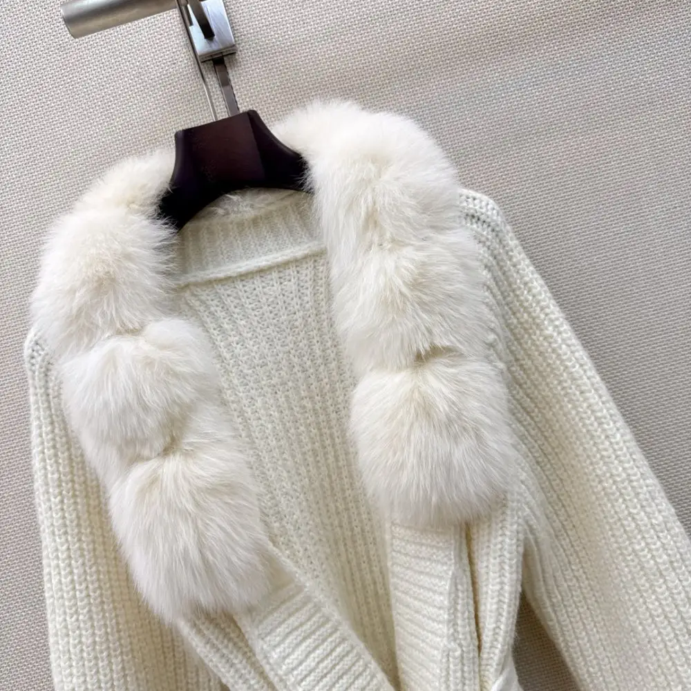 Fendi Вязаное пальто з обробкою з лисячого хутра — Фото 3