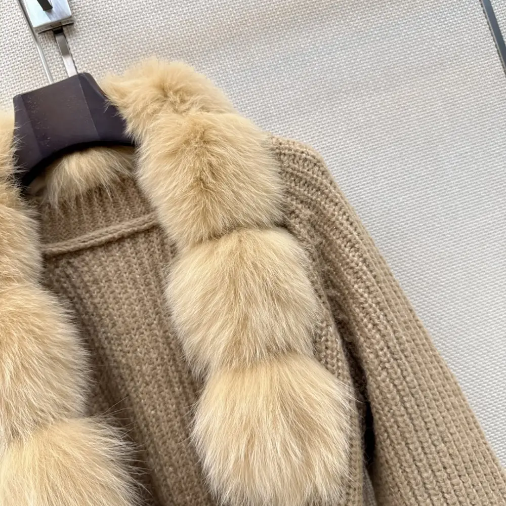Fendi Вязаное пальто з обробкою з лисячого хутра — Фото 4