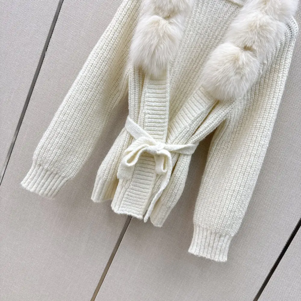 Fendi Вязаное пальто з обробкою з лисячого хутра — Фото 4