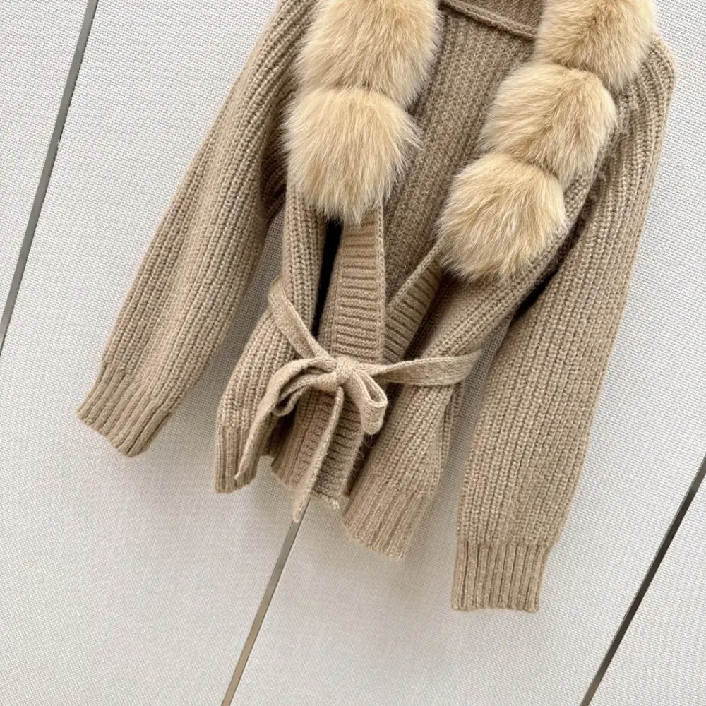 Fendi Вязаное пальто з обробкою з лисячого хутра — Фото 5