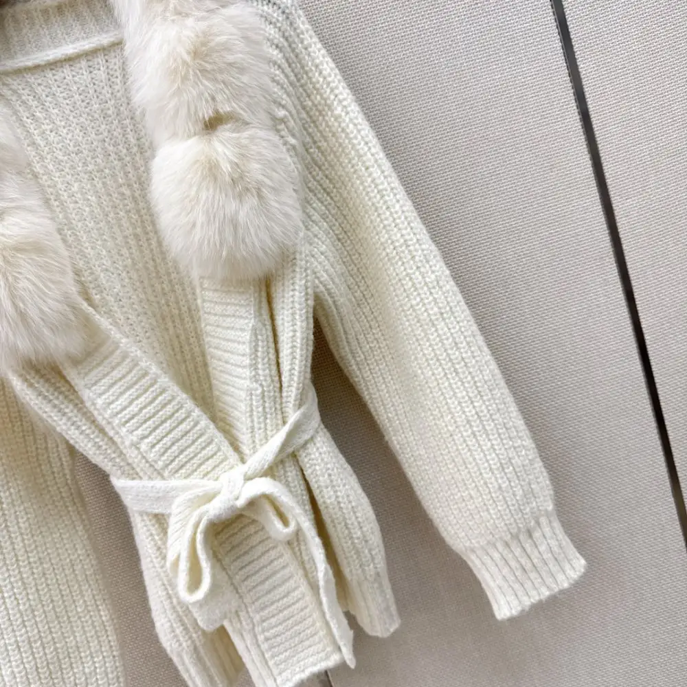 Fendi Вязаное пальто з обробкою з лисячого хутра — Фото 5