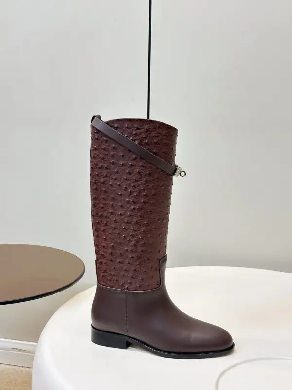 Boots women's Kelly Jumping Buckle Riding Boots ostrich leather