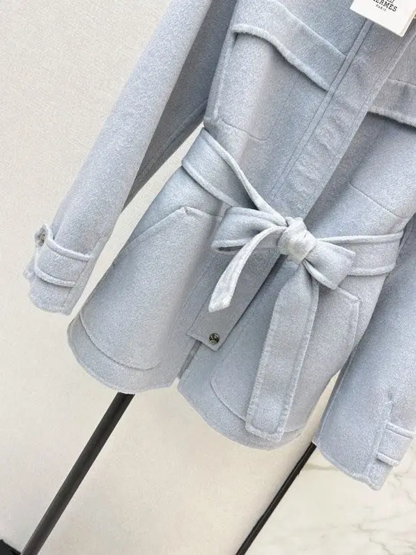 Hermes Двусторонняя кашемировая куртка средней длины с воротником — Фото 3
