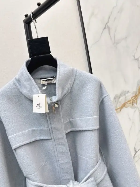 Hermes Двусторонняя кашемировая куртка средней длины с воротником — Фото 5