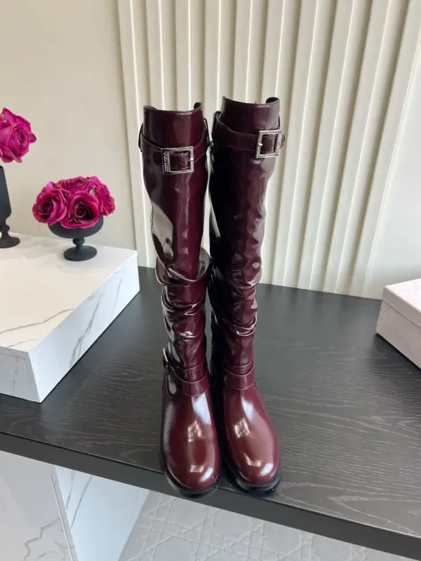 Jimmy Choo — Шкіряні високі чоботи з плиссировкой і вільним халявою