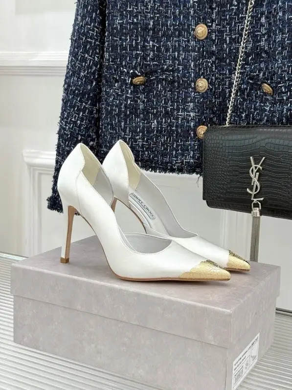Jimmy Choo — Шелковые туфли на высоком каблуке с металлическим носком и боковыми вырезами