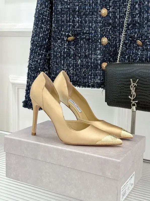 Jimmy Choo — Шелковые туфли на высоком каблуке с металлическим носком и боковыми вырезами