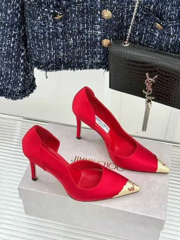 Jimmy Choo Silk shoes on high heel from a metal the toe and lateral notches — Photo 2