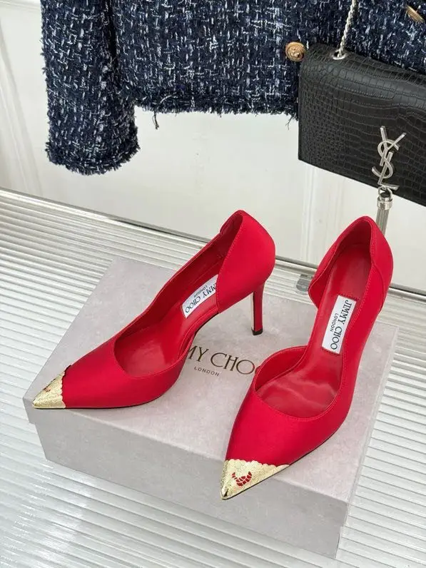 Jimmy Choo Silk shoes on high heel from a metal the toe and lateral notches — Photo 3