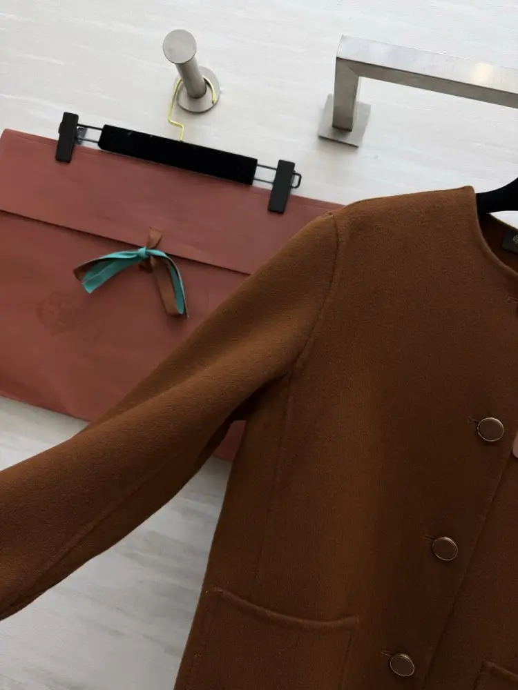 Loro Piana Короткий двостороннє вовняне пальто з круглим вирізом — Фото 5