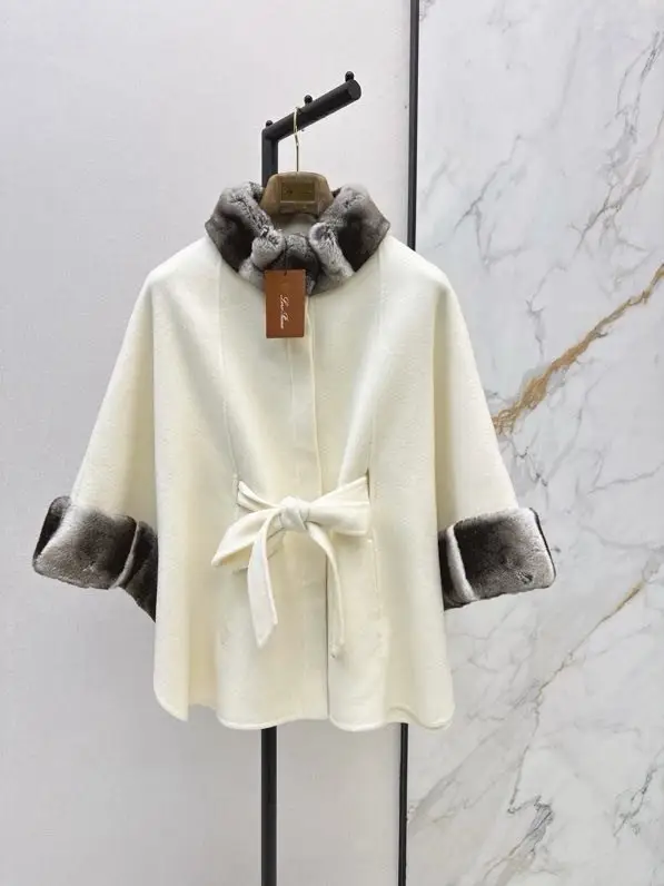 Loro Piana Двостороннє кашемірове пальто-накидка з норковым хутром — Фото 1