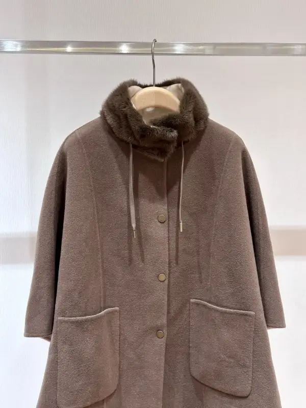 Loro Piana Двустороннее шерстяное пальто-накидка с норковым мехом — Фото 2