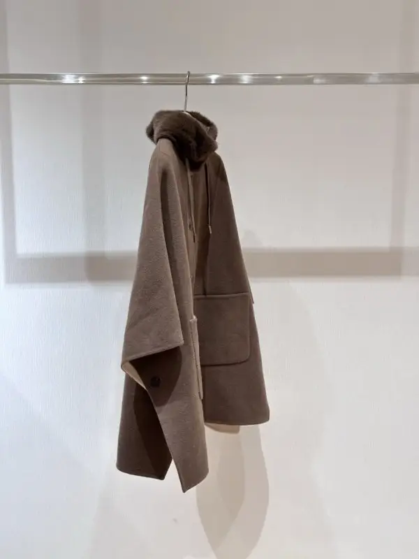 Loro Piana Двустороннее шерстяное пальто-накидка с норковым мехом — Фото 4
