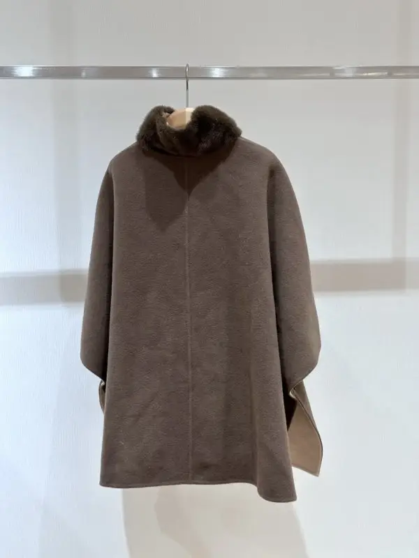 Loro Piana Двустороннее шерстяное пальто-накидка с норковым мехом — Фото 5
