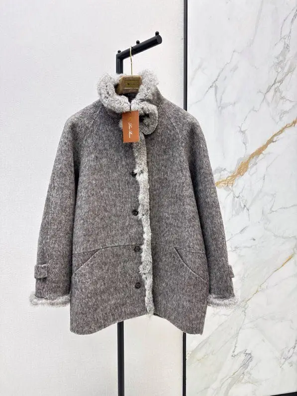 Loro Piana — Двостороннє вовняне пальто з обробкою з кролячого хутра