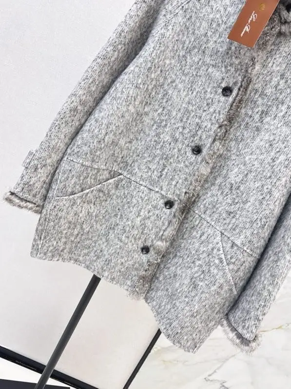 Loro Piana Двостороннє вовняне пальто з обробкою з кролячого хутра — Фото 3