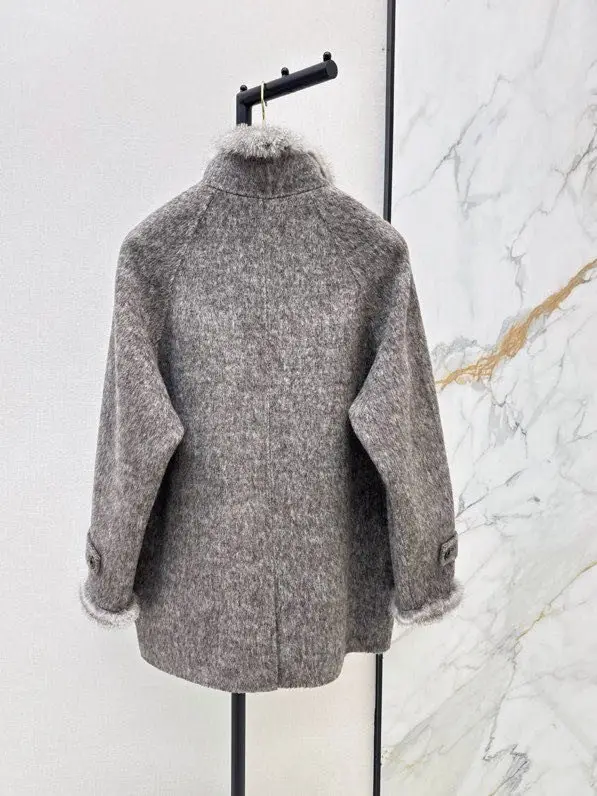 Loro Piana Двостороннє вовняне пальто з обробкою з кролячого хутра — Фото 4