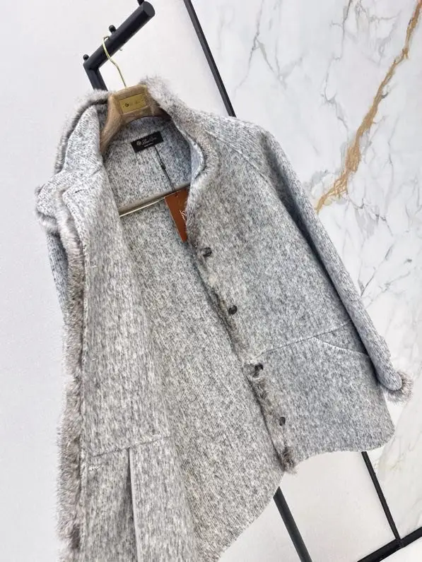 Loro Piana Двостороннє вовняне пальто з обробкою з кролячого хутра — Фото 4