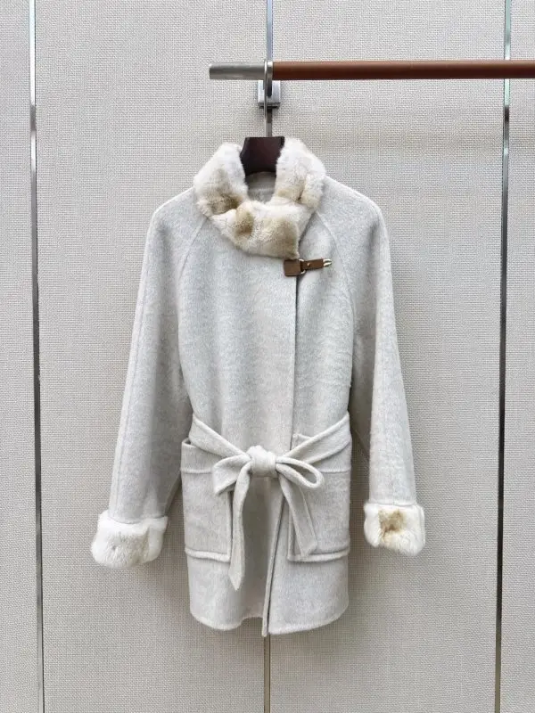 Loro Piana — Двостороннє вовняне пальто середньої довжини з обробкою з кролячого хутра