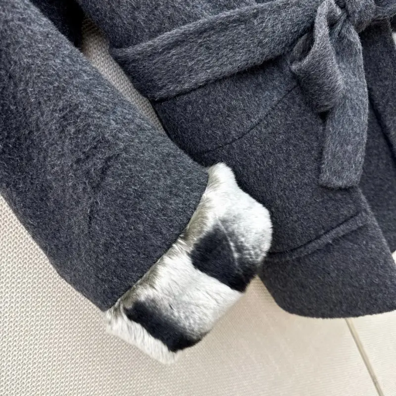 Loro Piana Bilateral wool coat secondary length from finished of rabbit fur — Photo 5