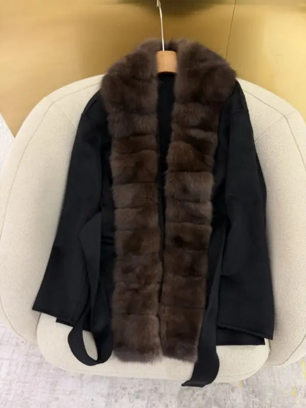 Loro Piana Кашемировое пальто женское с мехом андского соболя — Фото 2
