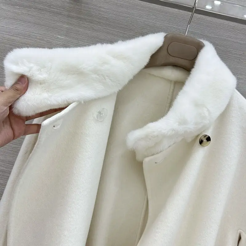 Loro Piana Кашемірове жіноче пальто з коміром з норки — Фото 4
